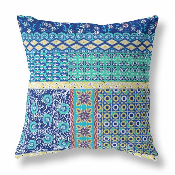 Palacedesigns 20 in. Patch Indoor & Outdoor Zippered Throw Pillow Navy Blue & Yellow PA3664095